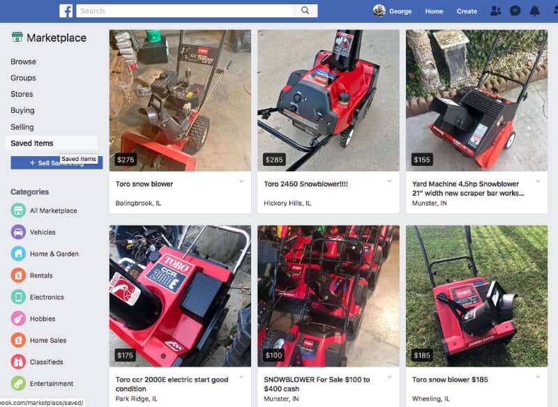 Facebook Marketplace listings